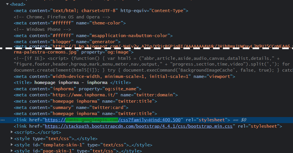 Blogger, Boostrap, header, come caricare un font esterno, esempio codice.