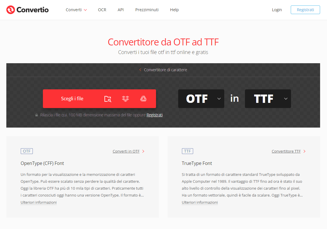 Come convertire un file otf in ttf online