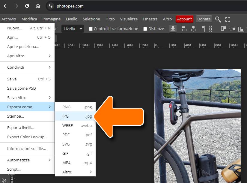 Photopea: Tutorial Esportazione immagine in jpg.